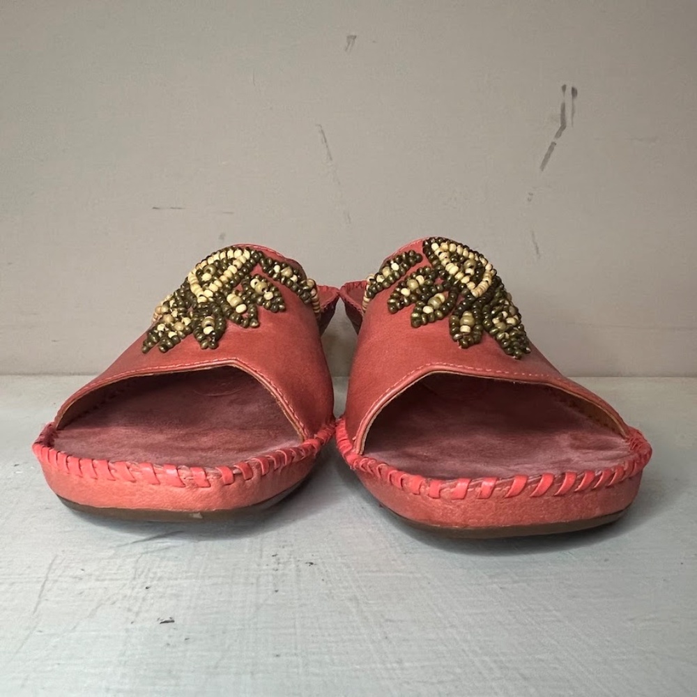 Clarks Artisan Empress Coral Leather Beaded Slip On Wedge Sandals - Picture 3 of 9